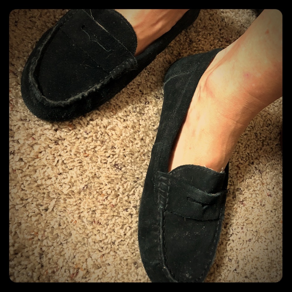 Black suede loafers